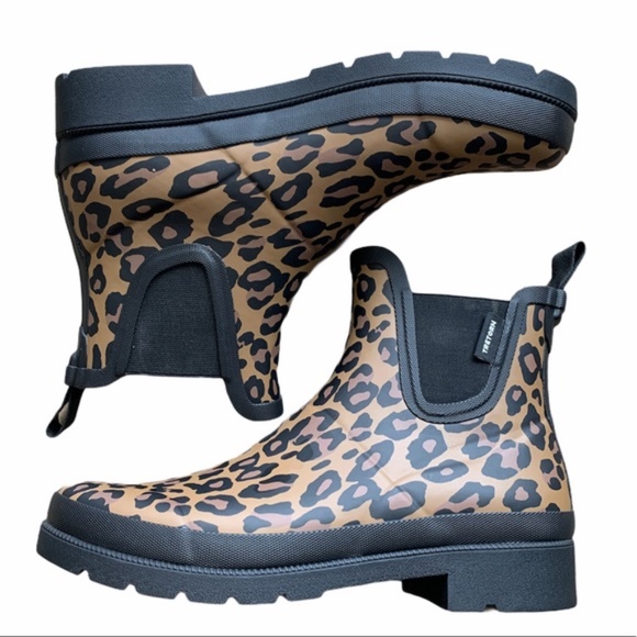 leopard ankle rain boots